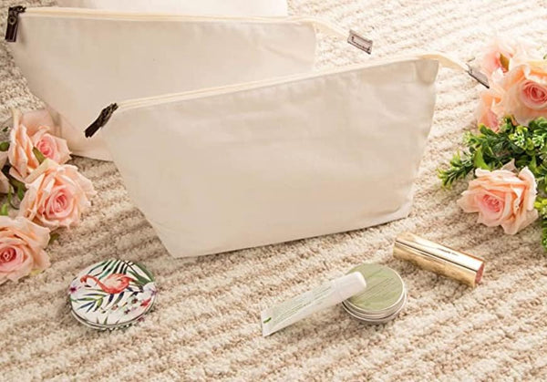 Juvale Canvas Makeup Bag - 6 Pack, 11.75 x 5.5 In, White Cotton - Travel Cosmetic & Toiletry Pouches with Zipper - Blank DIY Canvas Pouches for
