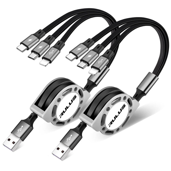 RULUS Retractable Charger 3 in 1 [2Pack,4Ft], Retractable Charging Cable Universal Charger Cable with Lightning/Type C/Micro USB for