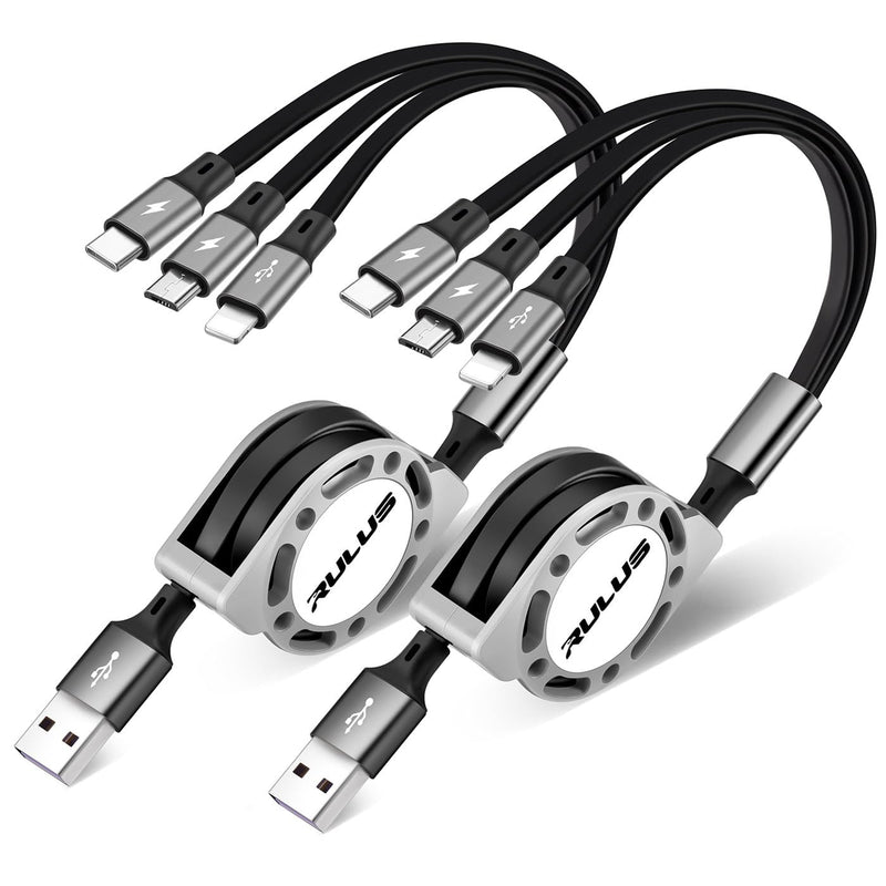 RULUS Retractable Charger 3 in 1 [2Pack,4Ft], Retractable Charging Cable Universal Charger Cable with Lightning/Type C/Micro USB for