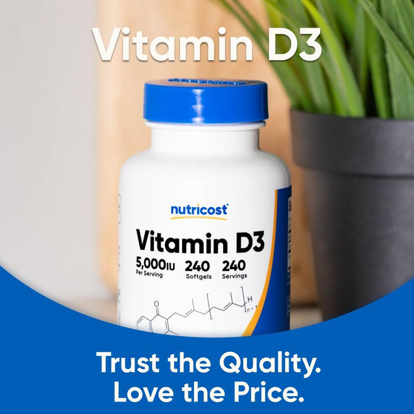 Nutricost Vitamin D3 5,000 IU (125mcg), 240 Softgels, GMO-Free 240 Count (Pack of 1)