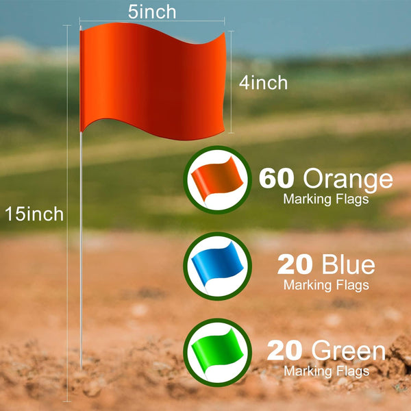 Zozen 100Pack Marking Flags, 60Orange&20Green&20Blue,15x4x5 Inch Lawn Flags | Writable Yard Flags for Lawn & Irrigation & Landscape & Sprinkler &