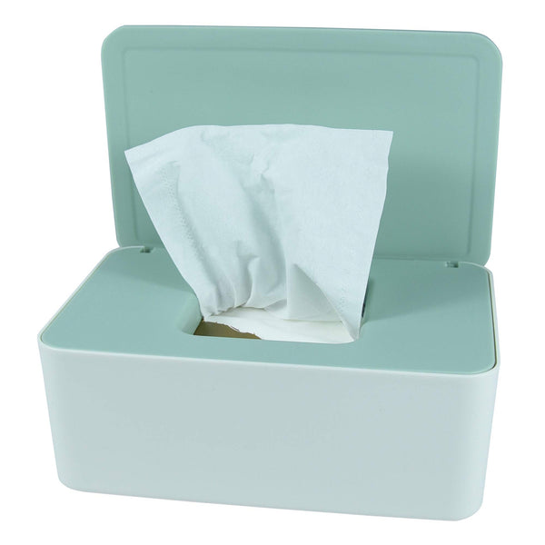 Diaper Wipes Dispenser, Tissue Storage Box Case, Wet Wipe Dispenser Holder with Lid for Home, Office, Cars (Green) Green Lid, White Box