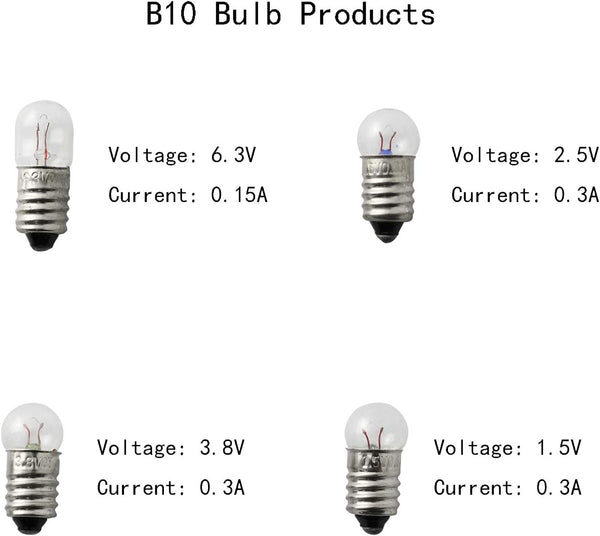 10-Pack E10 Mini Light Bulbs Screw Base Indicator Light Incandescent Bulb Old-Fashioned Flashlight Lamp for Physical Electrical Experiment 2.5V