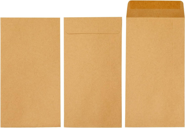 Juvale Money Envelopes for Cash - 100 Pack #7 Small Brown 3.5 x 6.5 in - Sturdy 130 GSM Paper & Secure Gum Adhesive Closure - For Cash Envelopes