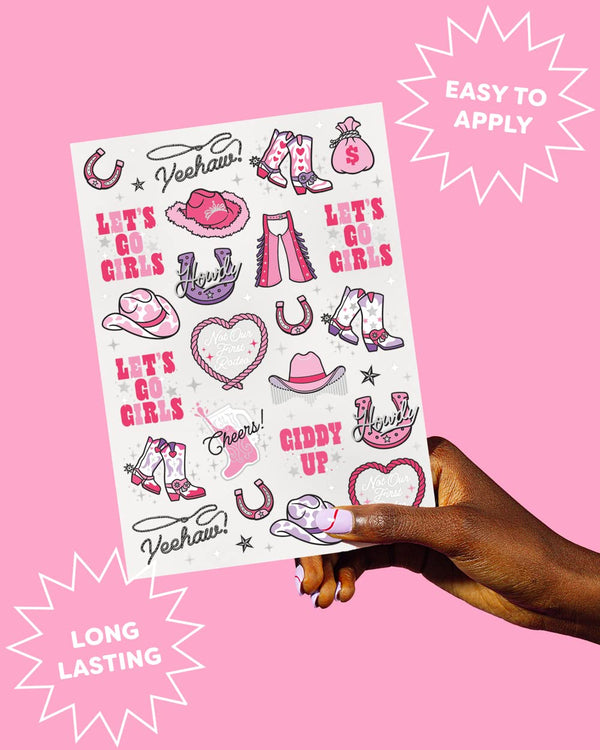 Xo, Fetti Rodeo Birthday Party Temporary Tattoos - 46 Silver Styles | Birthday Decorations, Giddy up Cowgirl Accessory, Rodeo Western Theme Favor,