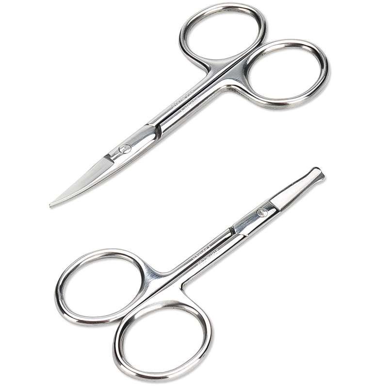 Facial Hair Small Grooming Scissors For Men Women - Eyebrow, Nose Hair, Mustache, Beard, Eyelashes, Ear Trimming Kit - Curved and Rounded Safety