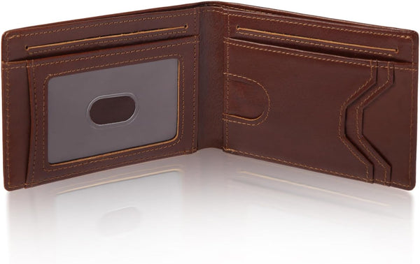 Slim Minimalist Mens Bifold Wallet, RFID Blocking Genuine Leather Wallet for Men with ID Window and 8 Cards Slot.ï¼ˆCoffeeï¼‰