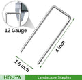 50 Pack Landscape Staples 4 Inch 12 Gauge Garden Stakes Galvanized Garden Staples Pins Anti-Rust Ground Stakes for Weed Barrier, Irrigation