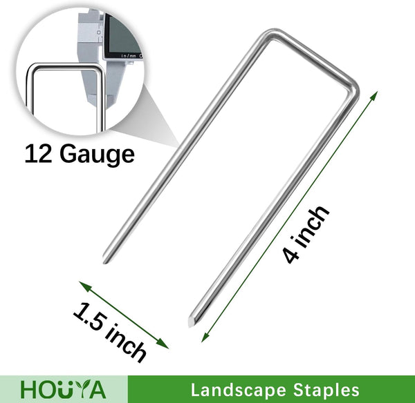 50 Pack Landscape Staples 4 Inch 12 Gauge Garden Stakes Galvanized Garden Staples Pins Anti-Rust Ground Stakes for Weed Barrier, Irrigation