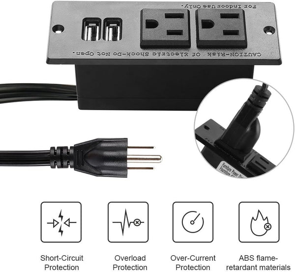Conference Recessed Power Strip Socket with USB Ports,Table Power Strip,Desktop Charging Station with 2-Outlets and 2 USB Ports USB-A 2AC 2USB