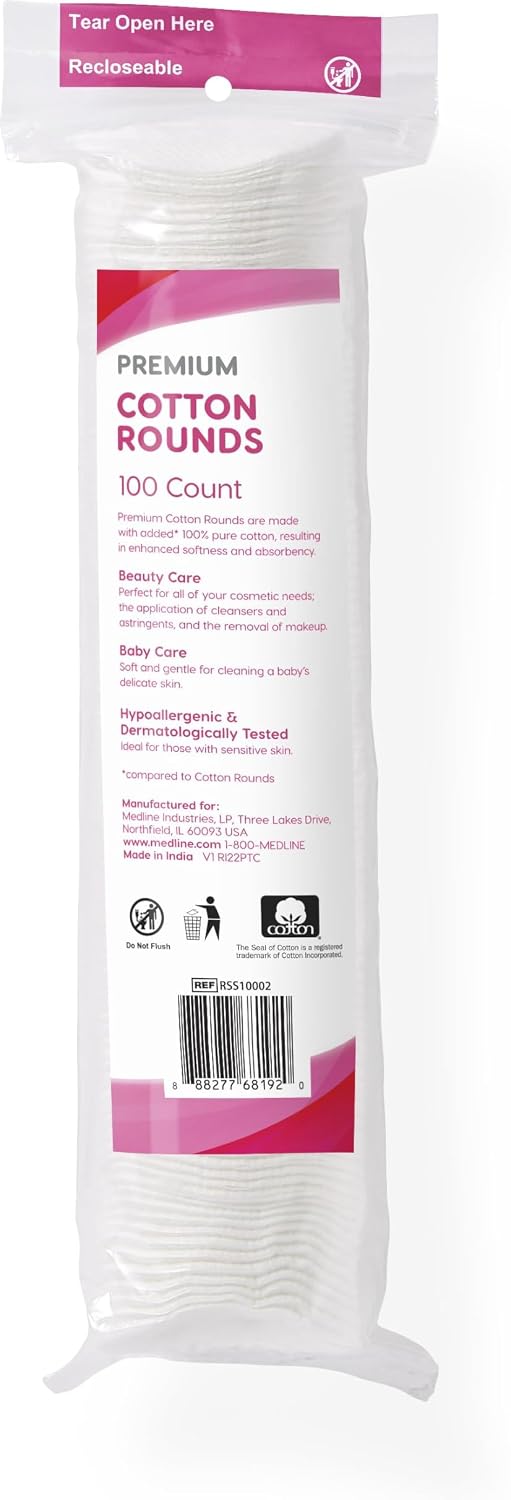 Simply Soft Premium Cotton Rounds, 100% Pure Cotton, Absorbent Cotton Pads, 100 Count (Pack of 6)