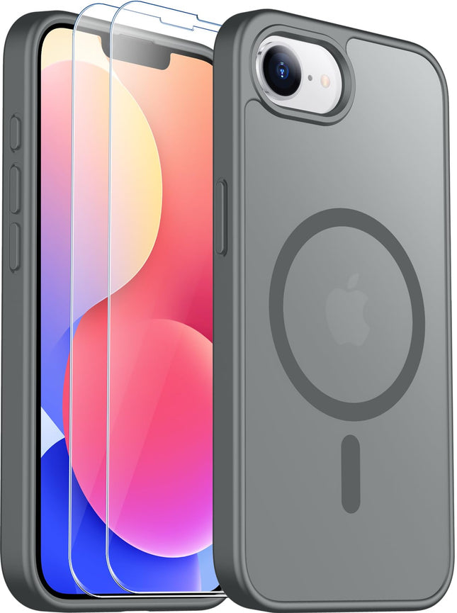 SPIDERCASE Designed for Iphone 16E Case, Magnetic Translucent with 2PCS Tempered Glass Screen Protector Anti-Fingerprint