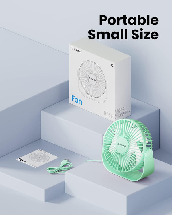 Gaiatop USB Desk Fan, 3 Speeds Strong Airflow, 5.5 Inch Portable 90ÃÂ° Rotate Quiet Cooling, Small Personal Table Fans for Bedroom Home Office