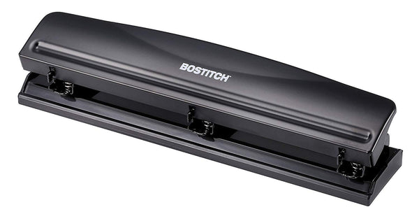 Bostitch Office 3 Hole Punch, Durable Metal, Rubber Base, 12 Sheets, Black 12 Sheet Black