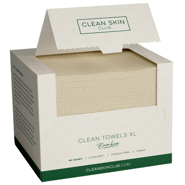 Clean Skin Club Bamboo Viscose Clean Towels® XL 100% USDA Biobased Face Towel, Disposable Face Towelette, Makeup Remover Dry Wipes, Ultra Soft, 50