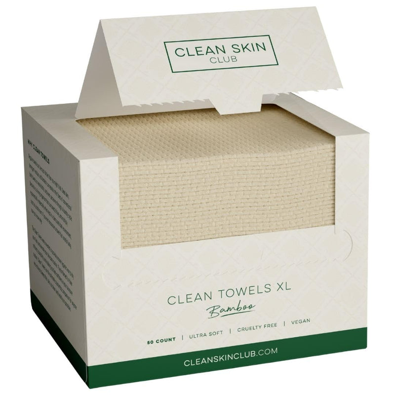 Clean Skin Club Bamboo Viscose Clean Towels® XL 100% USDA Biobased Face Towel, Disposable Face Towelette, Makeup Remover Dry Wipes, Ultra Soft, 50