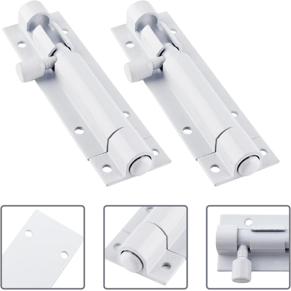 2 PCS Barrel Bolt Latch, 3 Inch, White, Aluminum Alloy | Heavy Duty Slide Lock, For Security Gate Slide Bolt, Garage Door Latches, Warehouse Shed