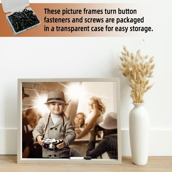160-Piece Metal Picture Frame Set with 160 Screws, Turn Button Fasteners, Black Frame Hardware, Hanging Hangers for Photos, Crafts, Posters
