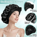 Silk Bonnet for Sleeping Women, Ajustable Hair Bonnet for Curly Hairs Satin Bonnet Reduce Friction Prevent Frizz Black，Large Large Black