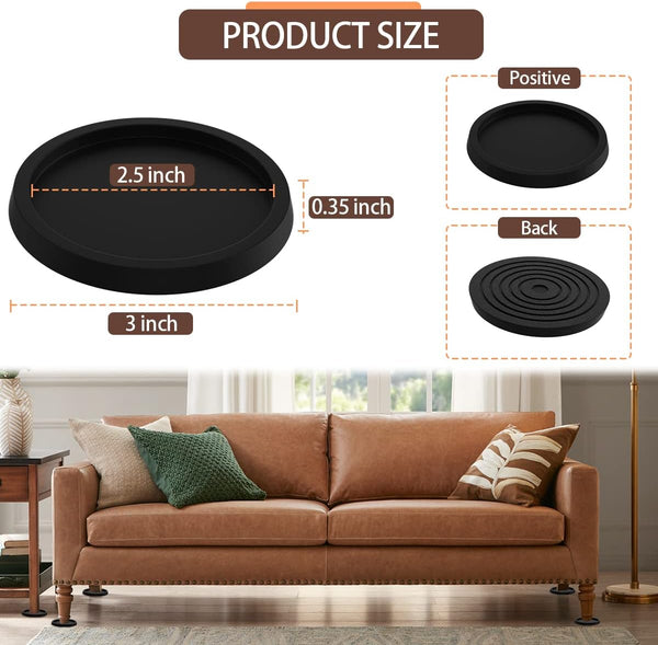 Furniture Coasters Non-Slip Bed Leg Pads Round Rubber Anti Sliding Caster Cups for Hardwood Floors Black 8PCS 2.5inch Round 2.5in Black 8Pcs