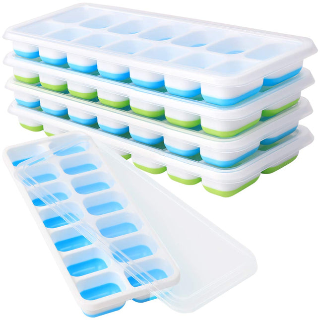 Ice Cube Tray with Lids BPA Free, 4 Pack - 56 Ice Flexible Easy Release Silicone Ice Tray for Freezer Stackable No Spill
