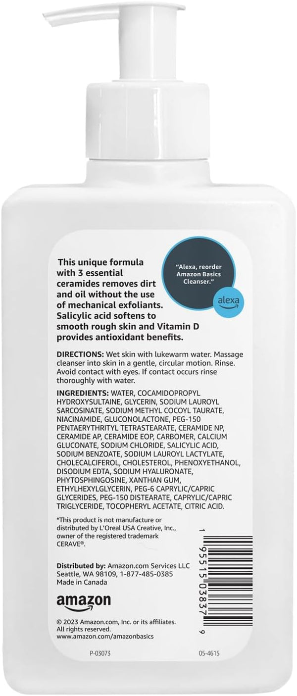Amazon Basics Exfoliating Face Wash Cleanser, Renewing Salicylic Acid with Ceramides & Vitamin D, Foaming Formula, Smooths Skin, 8 fl oz 8 Fl Oz