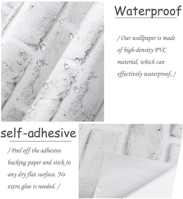 Cohoo Home Brick Wallpaper Peel and Stick Contact Paper 120inL 18inW Faux 3D Brick Contact Paper for Wall White Gray Self Adhesive Removable