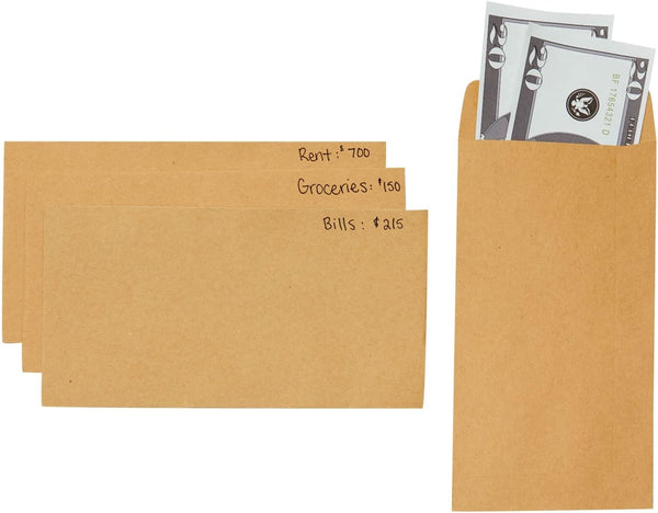 Juvale Money Envelopes for Cash - 100 Pack #7 Small Brown 3.5 x 6.5 in - Sturdy 130 GSM Paper & Secure Gum Adhesive Closure - For Cash Envelopes