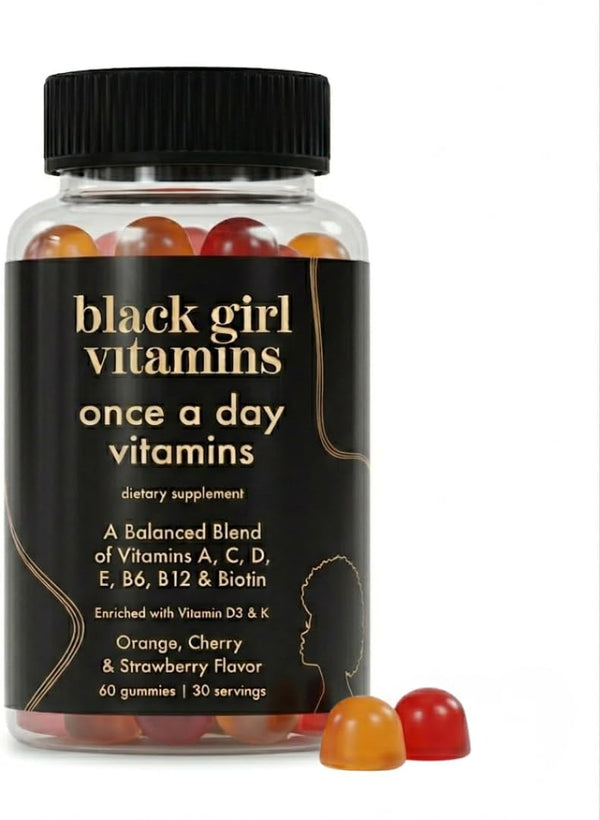 Black Girl Vitamins Once a Day - Womens Multivitamin Gummy - Vitamin A, B, C, E and Zinc. Multivitamin for Women, Immune Support. Vegan,