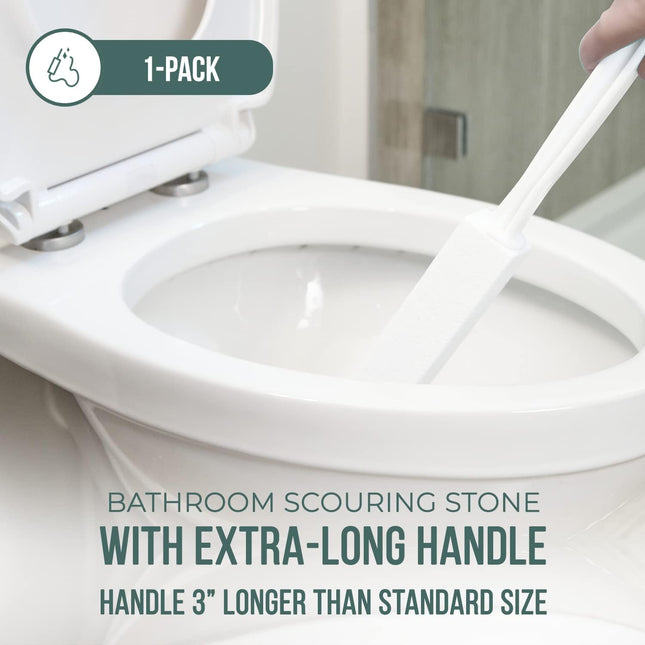Powerstone Pumice Stone Toilet Bowl Cleaner with Extra Long Handle - 1 Pack | 3'' Longer Handle | Remove Hard Water Stai