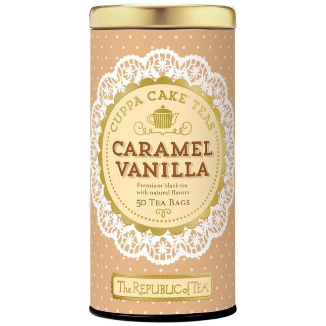 The Republic of Tea Caramel Vanilla Cuppa Cake, 50 Tea Bags, Blended Fine Black 