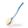 Shower Body Brush Bristles & Mesh Loofah Sponge,Curved Handle Back Scrubber Blue
