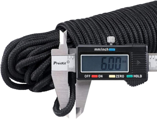 jijAcraft 6MM Black Nylon Rope - Thick Nylon Washing Line, 30M Solid Binding Hanging Twisted Cord, Heavy Duty Rope for Garden, Hammock, Camping