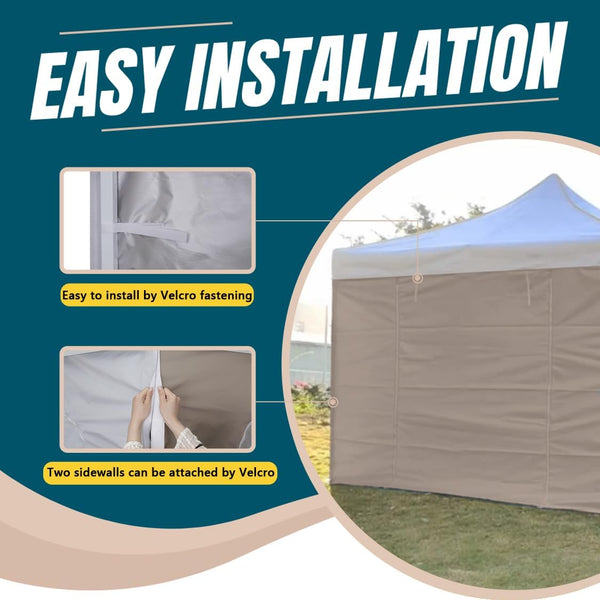 10x10 Pop Up Canopy Tent Sidewalls - Straight Leg Compatible, 300D Waterproof Polyester with 99% UV Protection, 3 Piece Khaik Wall Set Fit 10x10
