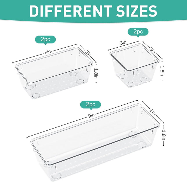 WOWBOX 6 Pack Clear Drawer Organizer Set, Acrylic Drawer Storage Trays, Storage 