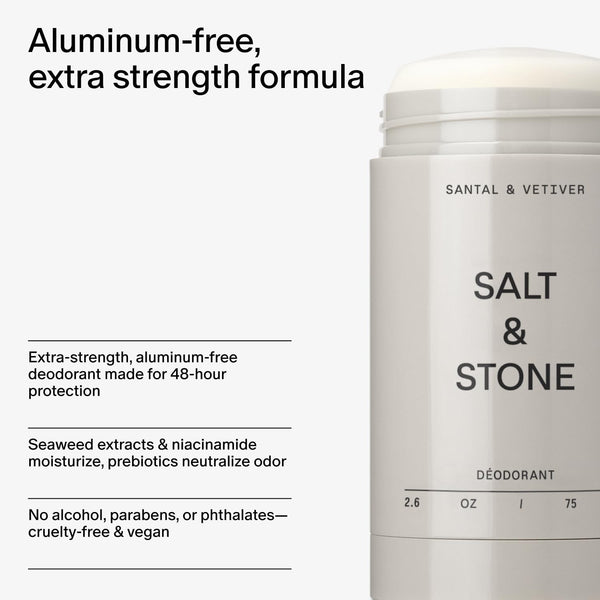 SALT & STONE Natural Deodorant - Santal | Extra Strength Natural Deodorant for Women & Men | Aluminum Free with Probiotics, Seaweed Extracts &