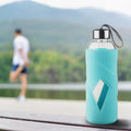 32 OZ Borosilicate Glass Water Bottle BPA Free Reusable Glass Drinking Bottle with Silicone Sleeve and Stainless Steel Lid Light Blue