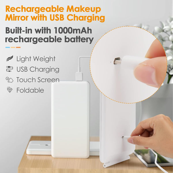 Rechargeable Travel Makeup Mirror 72 LED Lighted Makeup Travel Mirror Compact Slim Vanity Mirror with Lights Makeup Mirror with 3 Lighting Modes