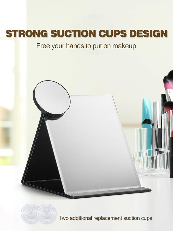 Macaki 10X Magnifying Mirror with 2 Suction Cups, 3.5 inches Magnified Makeup Mirror and Slant Tweezers,Black,1PC | Portable Magnifying Mirror,