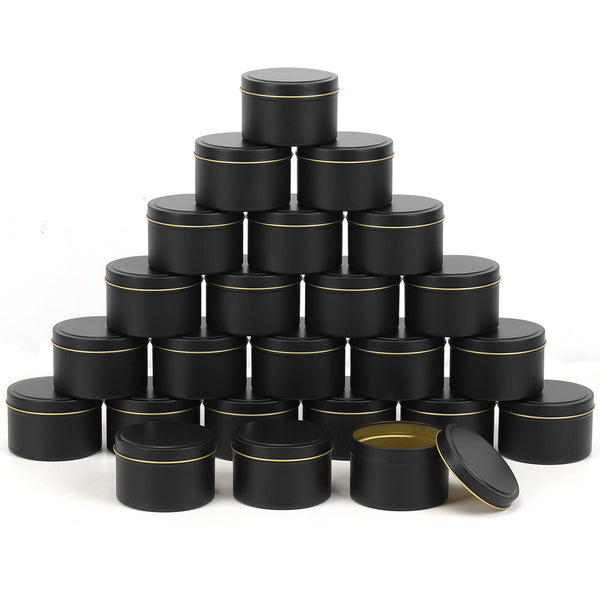 SONVIIBOX 24 Pack 8oz Candle Tins,Black Candle tins for Making Candles Bulk,8 oz Candle Jars,Tin Jars for Candle Making,Metal tin Jars (Black) 8