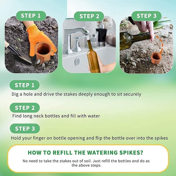Tcamp 10 Pack Terracotta Watering Spikes, Plant Watering Devices Wine Bottle Automatic Plant Self Watering Spikes for Vacations, Self-Watering