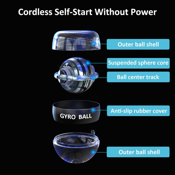 EXBEPE Metal Torque Ball with Light, Weighted Auto-Start Gyro Ball Hand Wrist Forearm Trainer and Strengthener for Exercise Joint and Muscle with