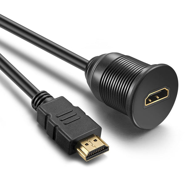 HDMI Panel Flush Mount Cable - 1 Meter 3ft | HDMI Extension Dash Flush Panel Mount Cable For Car, Boat and Motorcycle 3 Feet