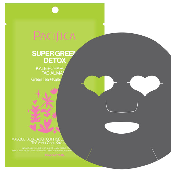 Pacifica Super Green Detox Sheet Mask Ã¢ÂÂ Charcoal, Kale & Clay Pore Cleansing Mask for Oily, Blemish-Prone Skin, Deep Detox Facial Mask, Vegan