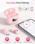 Wireless Earbuds Bluetooth 5.3 Headphones, 40Hrs Playback Stereo Ear Buds with LED Display Charging Case IPX7 Waterproof in-Ear Earphones with Mic