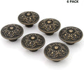 LXZ 6 PCs Vintage Antique Brass Knobs Handles Pulls with Flower Pattern for Cabinet Drawer Door, Diameter 1.3" (3.4 cm) Large