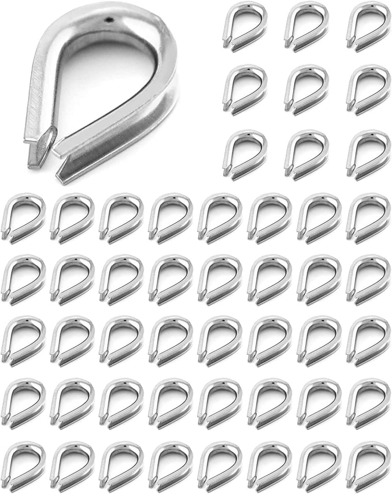 YAMASO 50Pcs 1/8" M3 Stainless Steel Thimble for Diameter Wire Rope Cable Thimbles Rigging