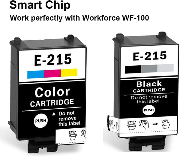 215 Ink Cartridges T215 Remanufactured for WF-100 wf100 Printer, Pigment, 5-Pack: 3 Black, 2 Color