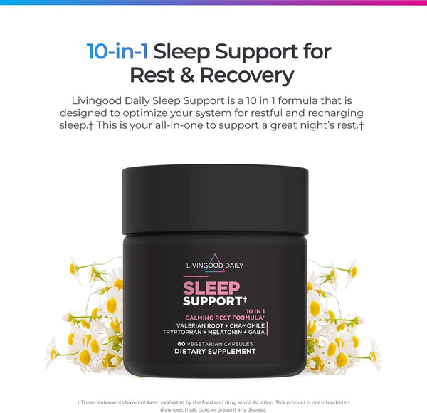 Livingood Daily Sleep Support, 5Mg Melatonin (60 Vegetarian Capsules) - Natural Sleep Aid for Adults - Sleeping Pills Supplement with Valerian