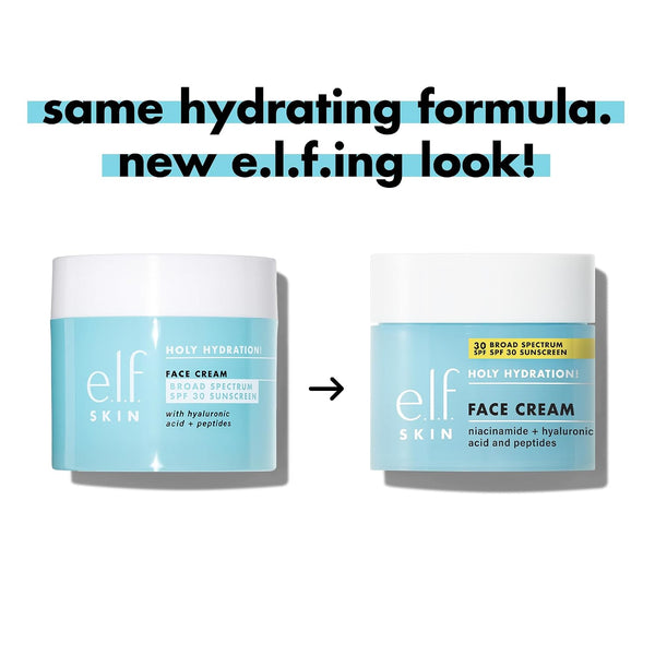 e.l.f. SKIN Holy Hydration! Face Cream Broad Spectrum SPF 30 Sunscreen Moisturizer, Made with Hyaluronic Acid, Niacinamide & Peptides, Lightweight